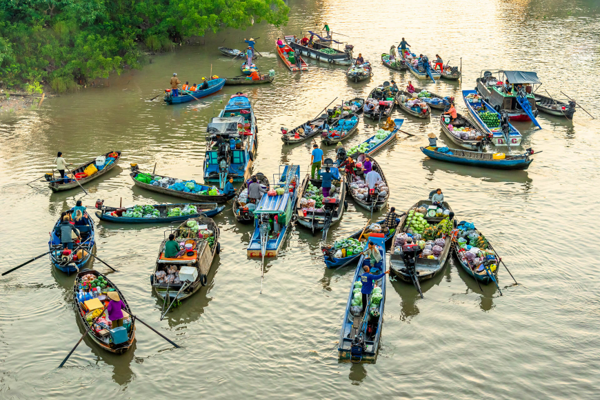 Mercado flotante de Cai Rang en el Delta del Mekong
